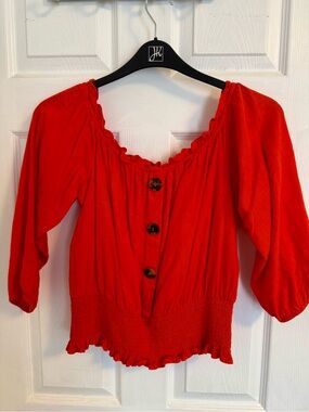 Melanie Lyne Smocked-Waist Off-the-Shoulder Top